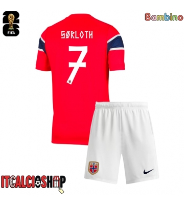 Norvegia Alexander Sorloth #7 Prima Maglia Bambino Mondiali 2026 Manica Corta (+ Pantaloni corti)